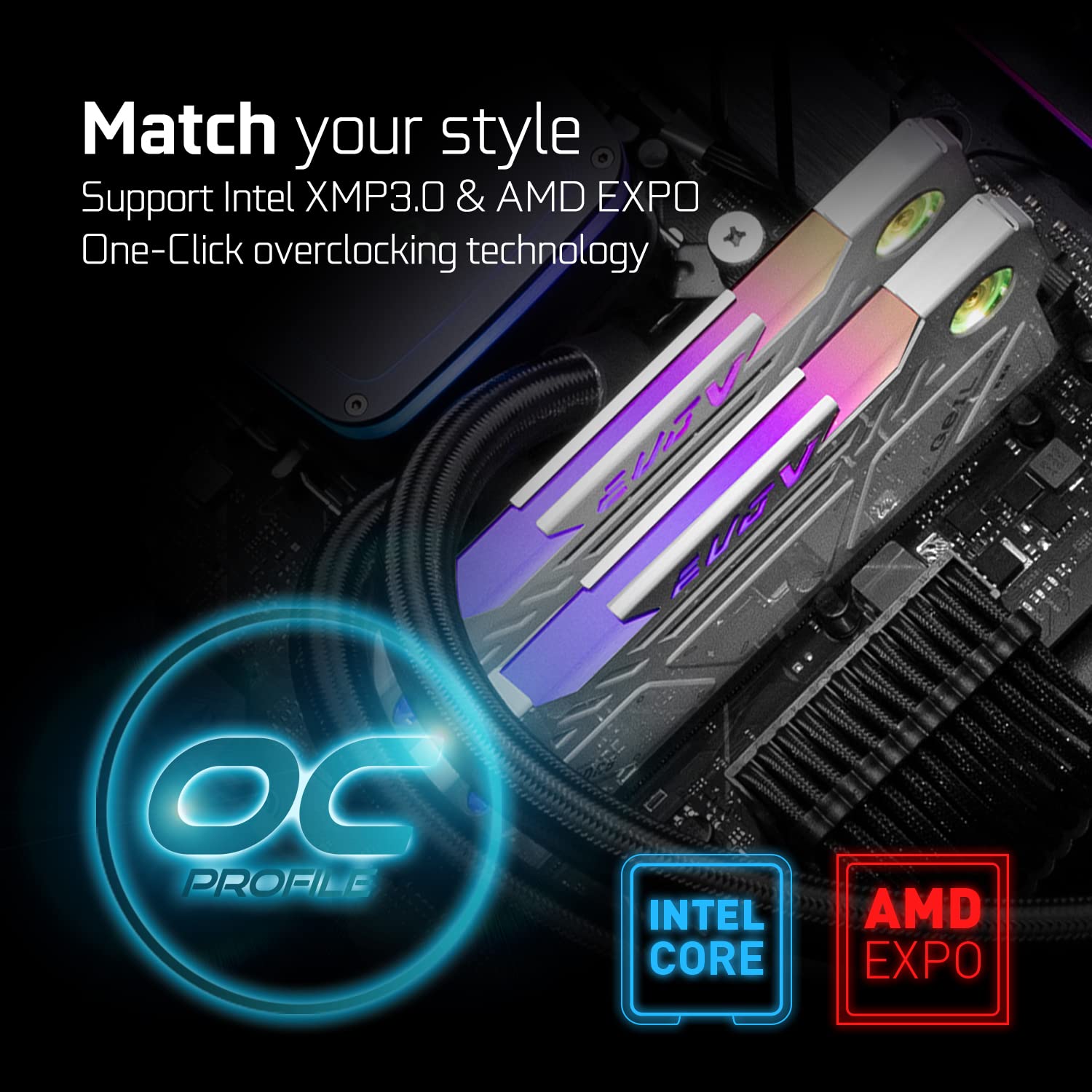 GeIL EVO V RGB DDR5 RAM, 32GB (16GBx2) 6400MHz 1.35V , Intel